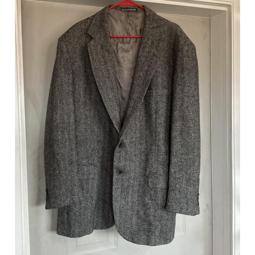 Vintage Towncraft Blazer Mens 48 Gray Herringbone Wool Tweed Sport Coat 80s 90s